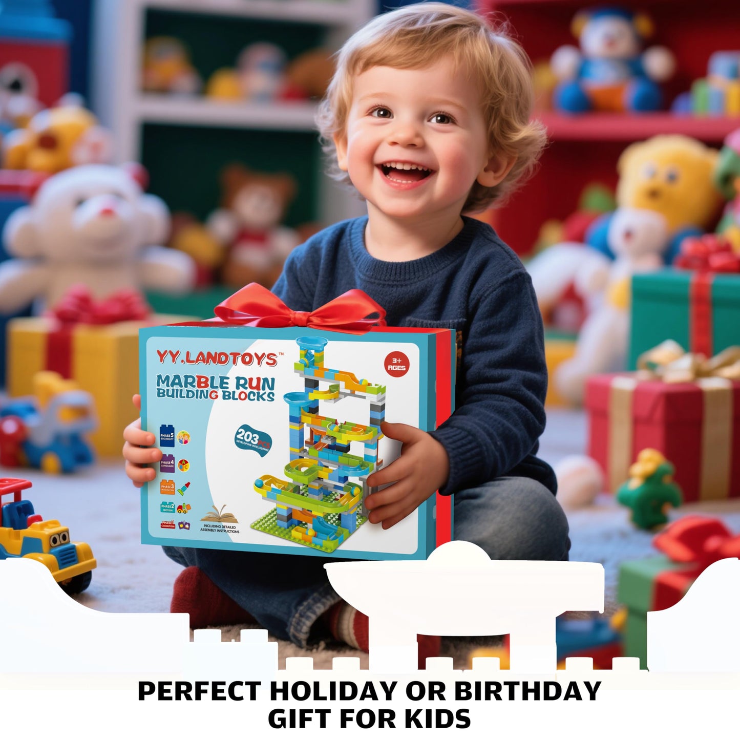 YY LANDTOYS 3in1 Marble Runs for Kids 3-5 | 203 Pieces LEGO DUPLO Compatible STEM Building Toy
