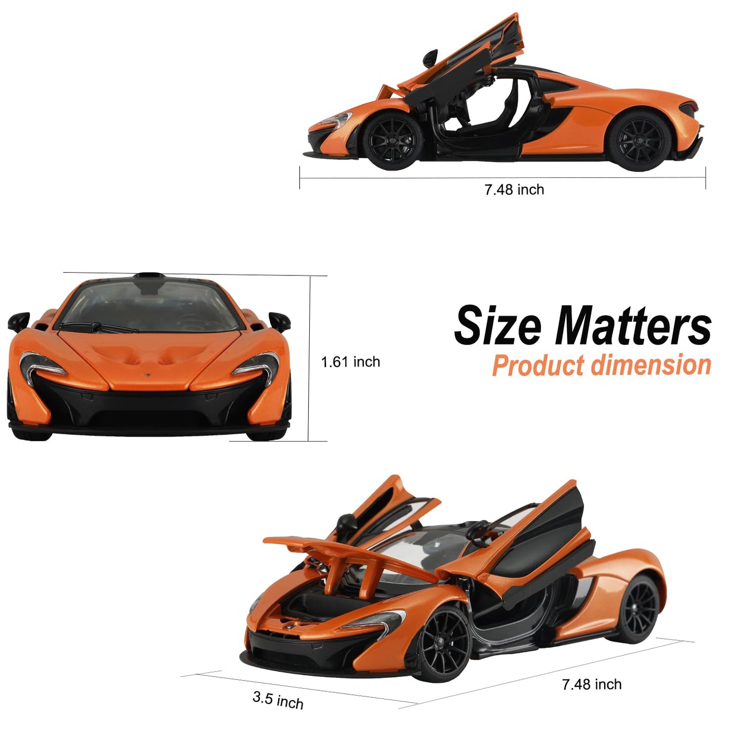 YYC 1:24 Diecast McLaren P1 – Orange Zinc Alloy Model Car with Open Doors & Hood