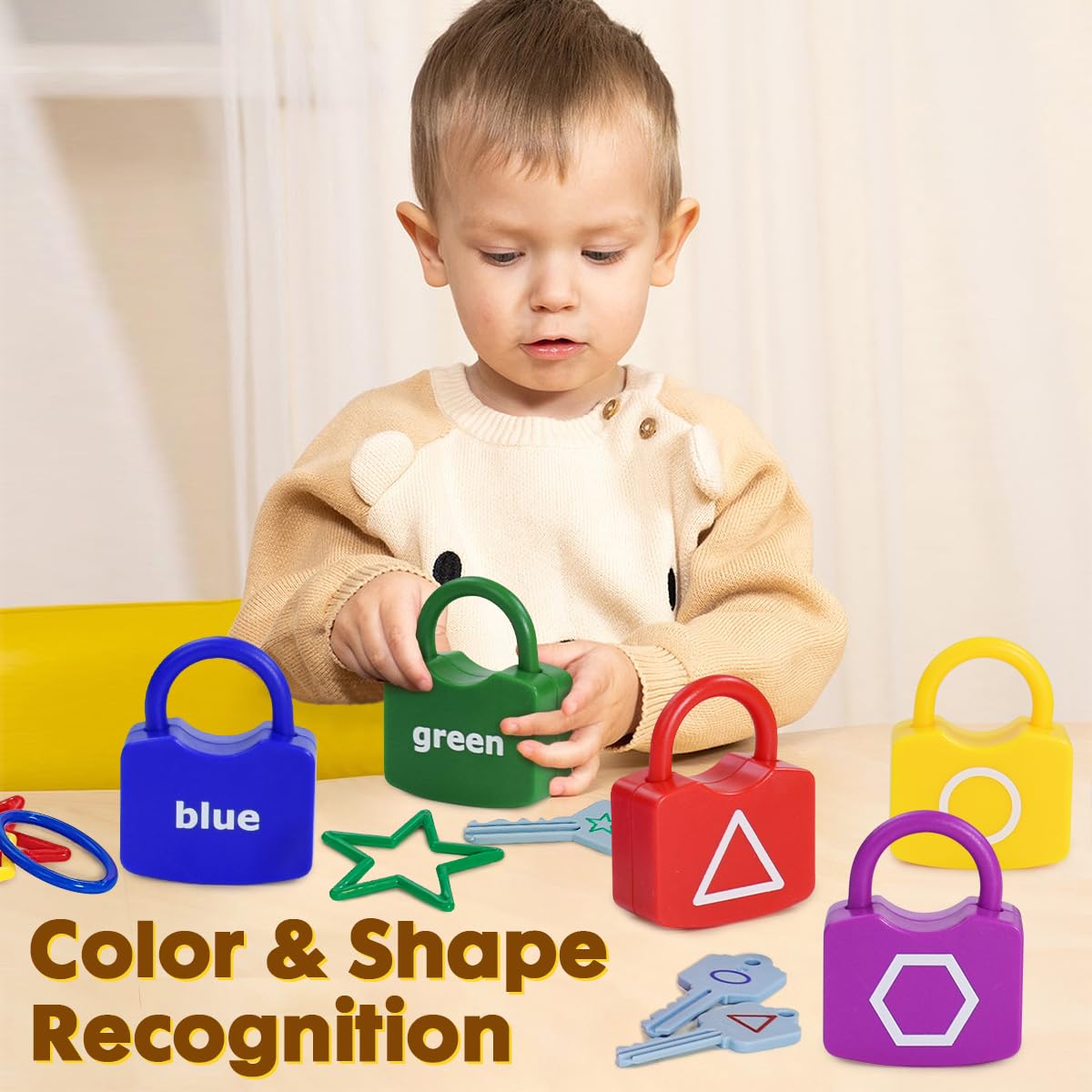 YYDeek Montessori Lock & Key Toy for 3-Year-Olds – Color & Shape Matching