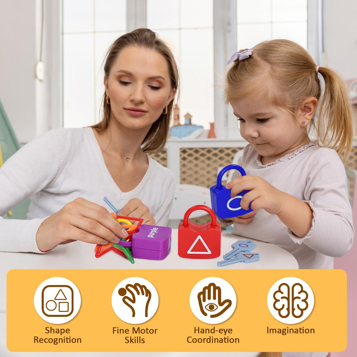YYDeek Montessori Lock & Key Toy for 3-Year-Olds – Color & Shape Matching
