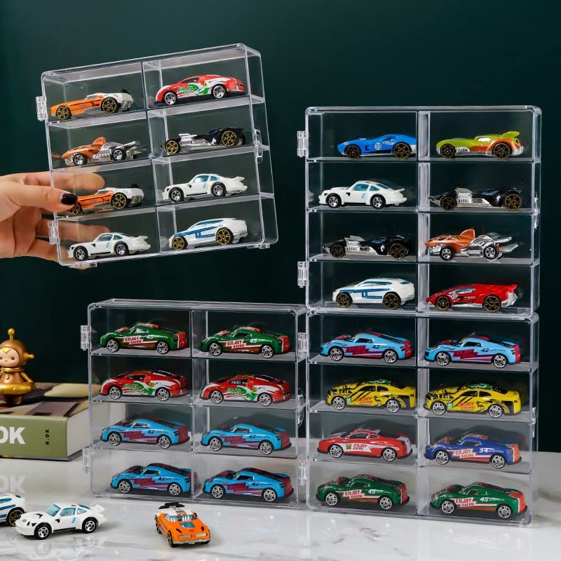 YYDS Hot 1/64 Scale Display Case – 4-Pack, Dustproof Clear Box Holds 32 Cars (6.5 x 7.5 x 1.6 in)