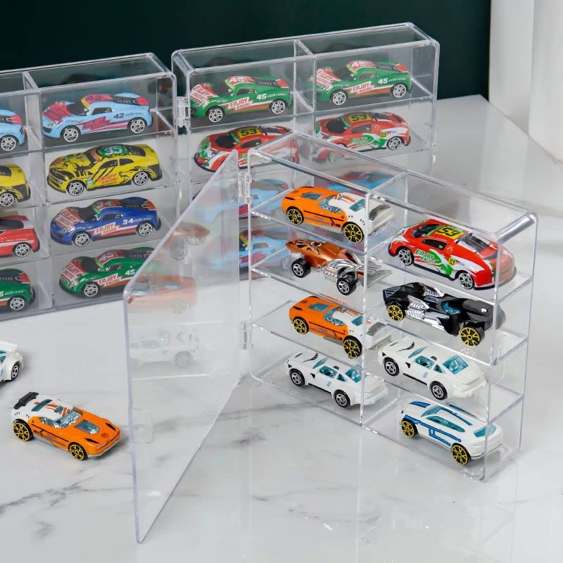 YYDS Hot 1/64 Scale Display Case – 4-Pack, Dustproof Clear Box Holds 32 Cars (6.5 x 7.5 x 1.6 in)