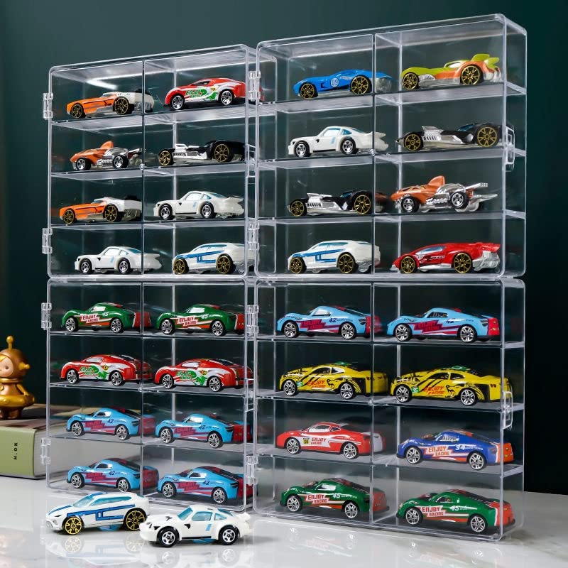 YYDS Hot 1/64 Scale Display Case – 4-Pack, Dustproof Clear Box Holds 32 Cars (6.5 x 7.5 x 1.6 in)