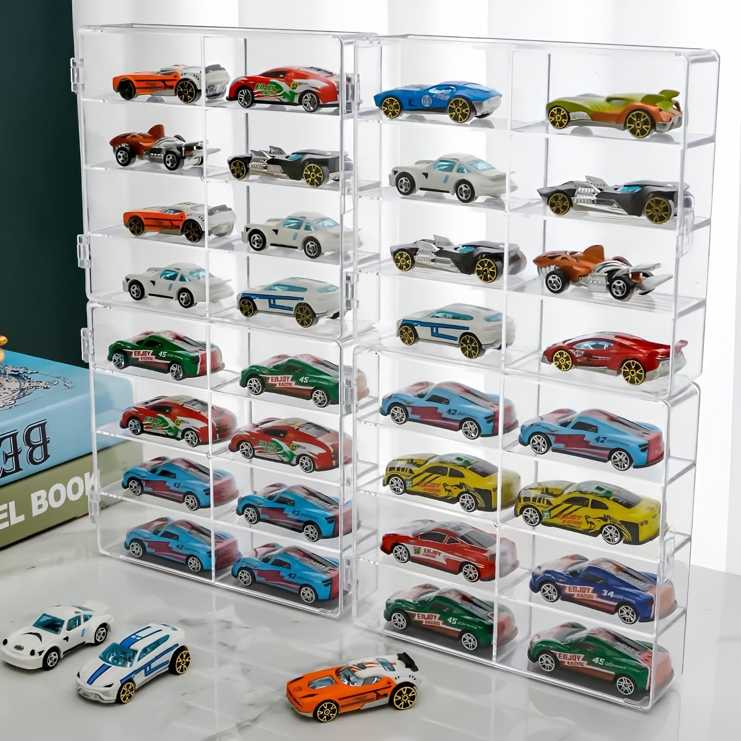 YYDS Hot 1/64 Scale Display Case – 4-Pack, Dustproof Clear Box Holds 32 Cars (6.5 x 7.5 x 1.6 in)