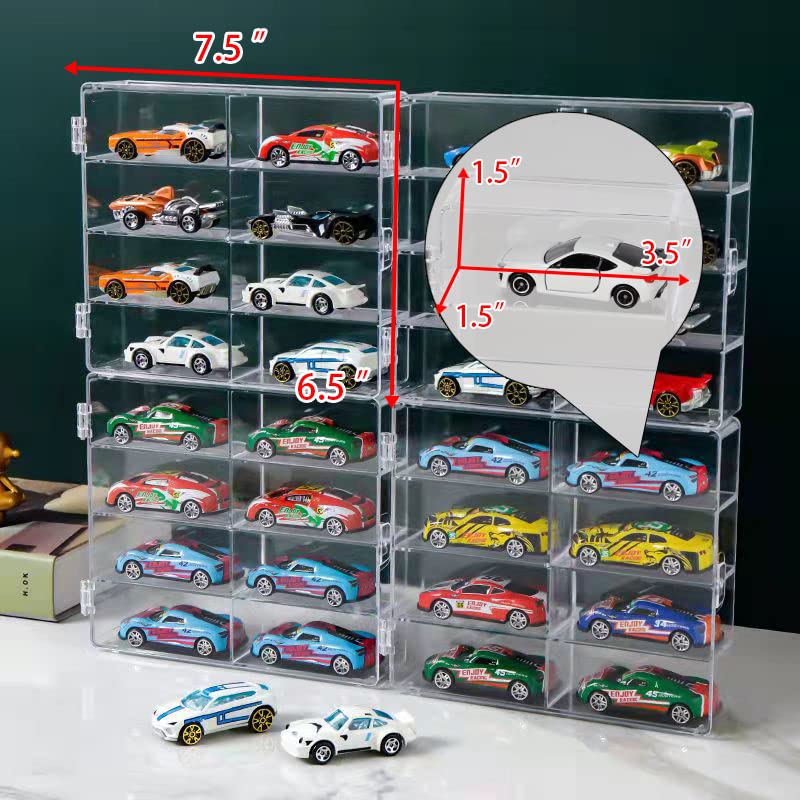 YYDS Hot 1/64 Scale Display Case – 4-Pack, Dustproof Clear Box Holds 32 Cars (6.5 x 7.5 x 1.6 in)