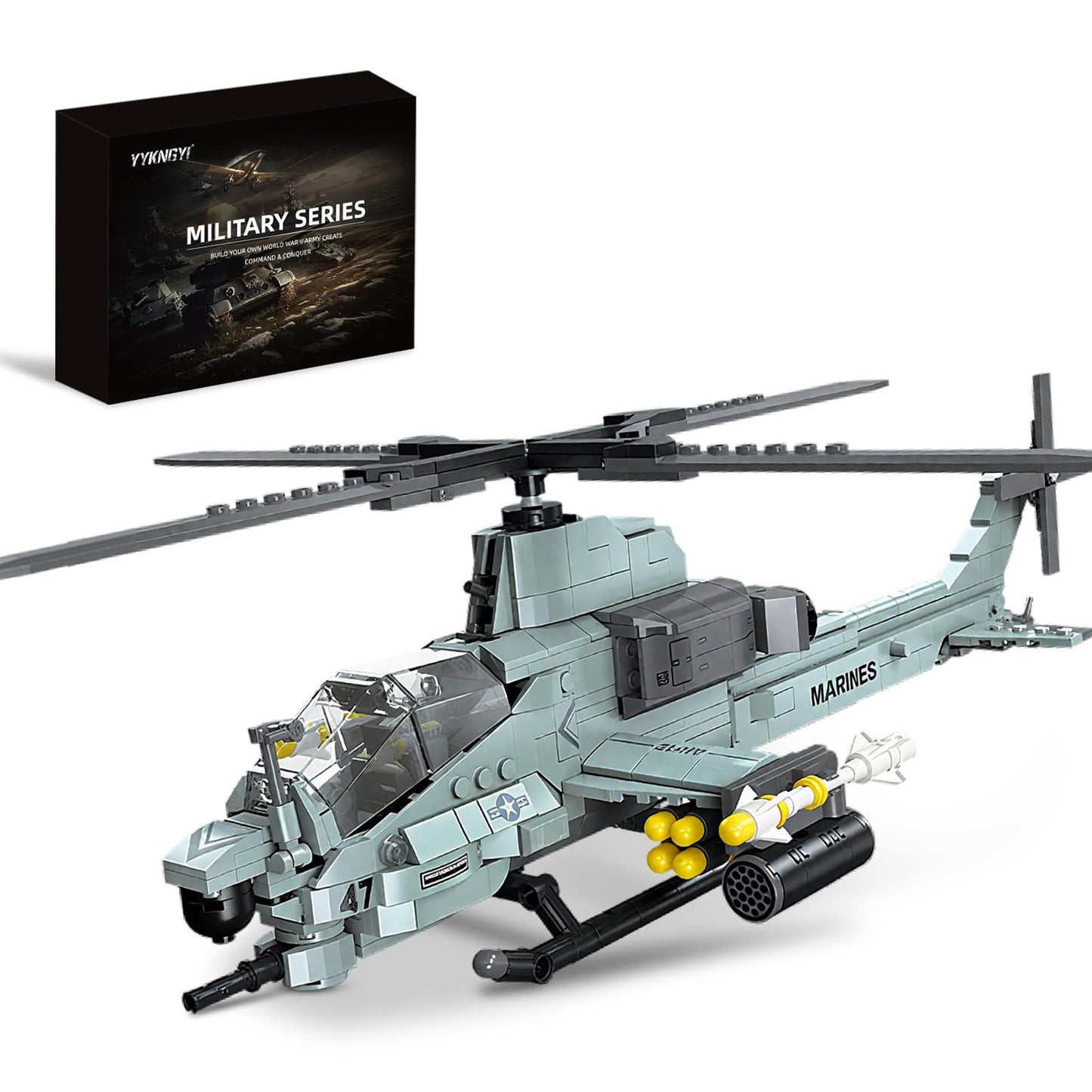 YYKNGYI AH-1Z Viper Attack Helicopter Building Block Set (597 Pieces) – Compatible with Lego Plane Set