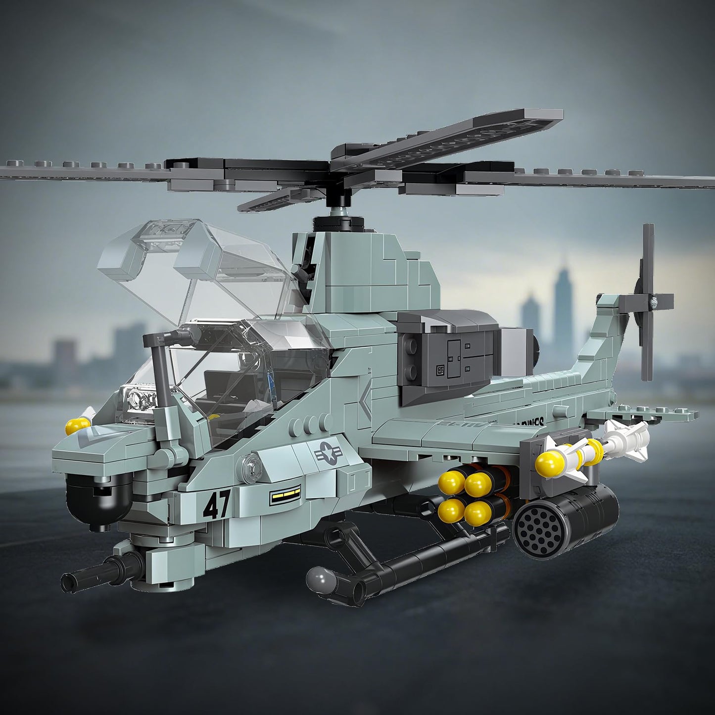 YYKNGYI AH-1Z Viper Attack Helicopter Building Block Set (597 Pieces) – Compatible with Lego Plane Set
