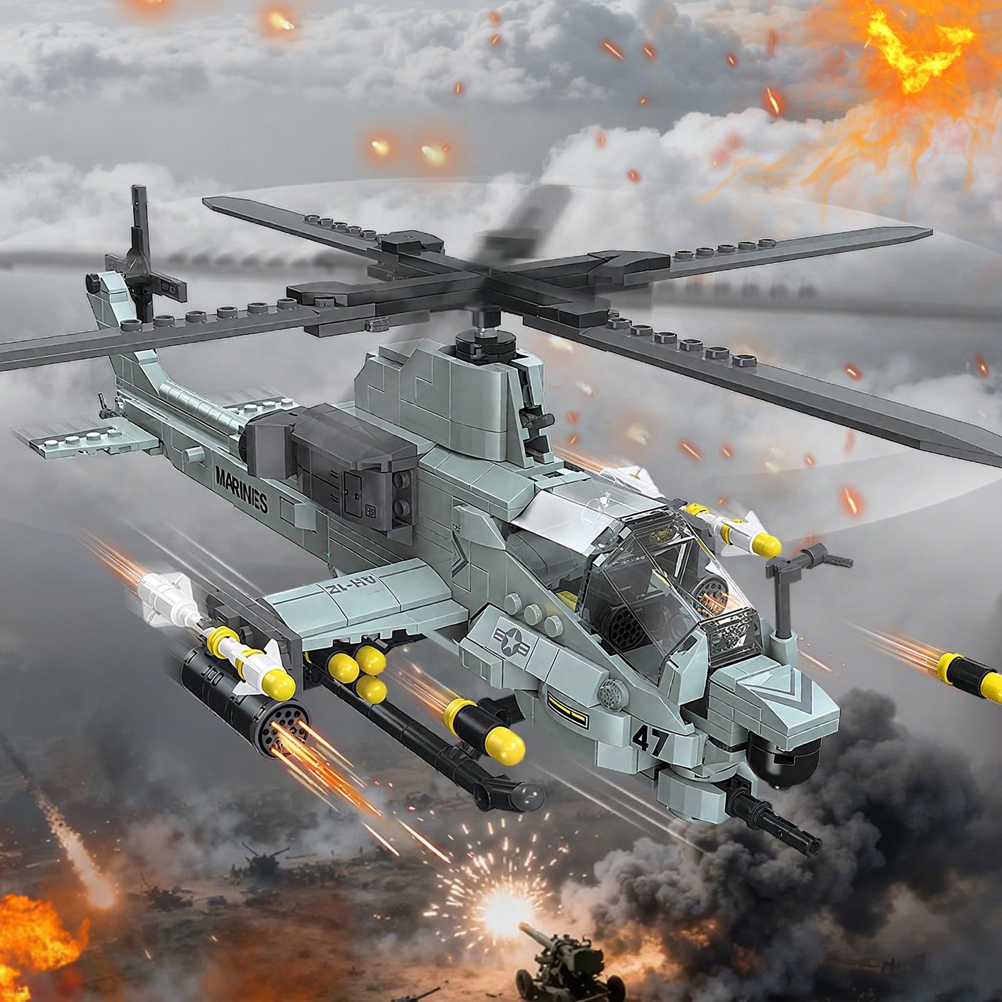 YYKNGYI AH-1Z Viper Attack Helicopter Building Block Set (597 Pieces) – Compatible with Lego Plane Set