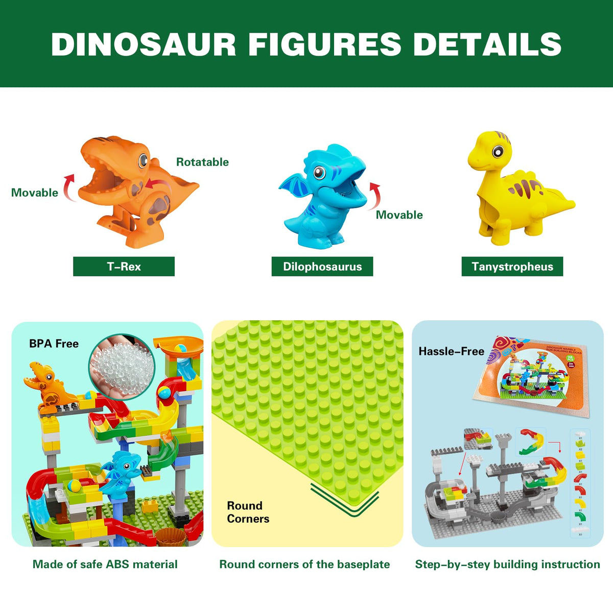 YY LANDTOYS Dinosaur Marble Run – 148-Piece STEM Building Toys for Kids 3-8