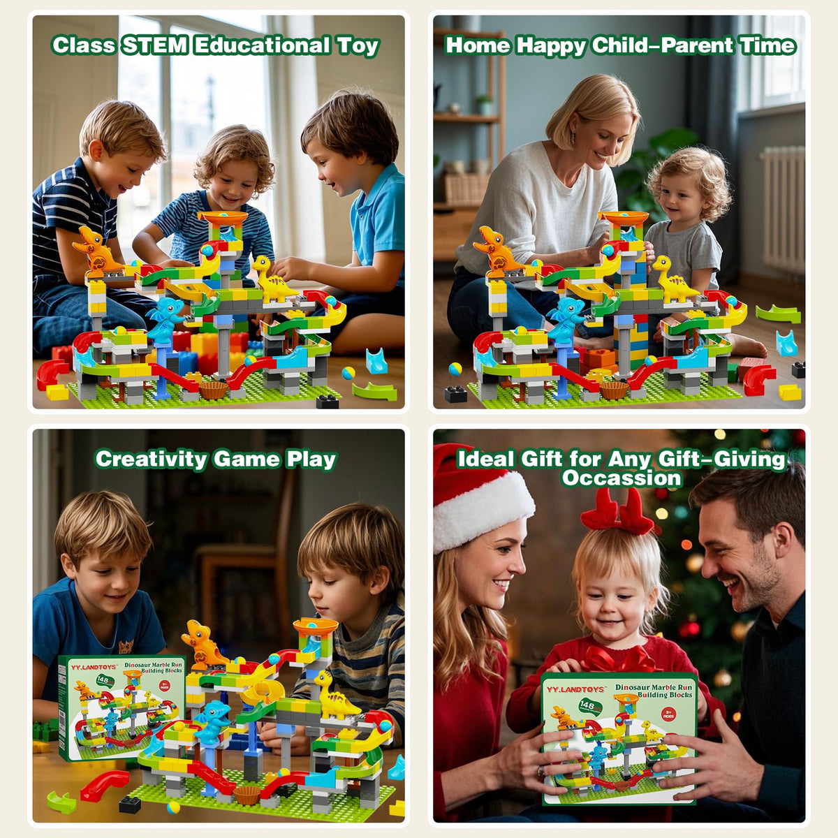 YY LANDTOYS Dinosaur Marble Run – 148-Piece STEM Building Toys for Kids 3-8