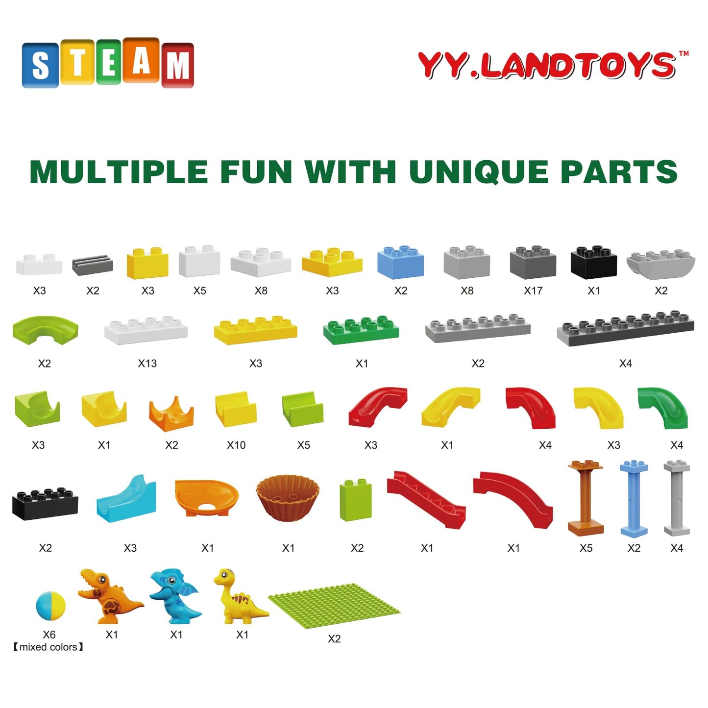 YY LANDTOYS Dinosaur Marble Run – 148-Piece STEM Building Toys for Kids 3-8