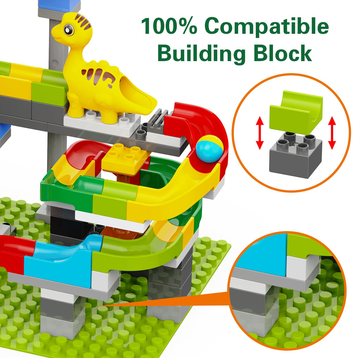 YY LANDTOYS Dinosaur Marble Run – 148-Piece STEM Building Toys for Kids 3-8