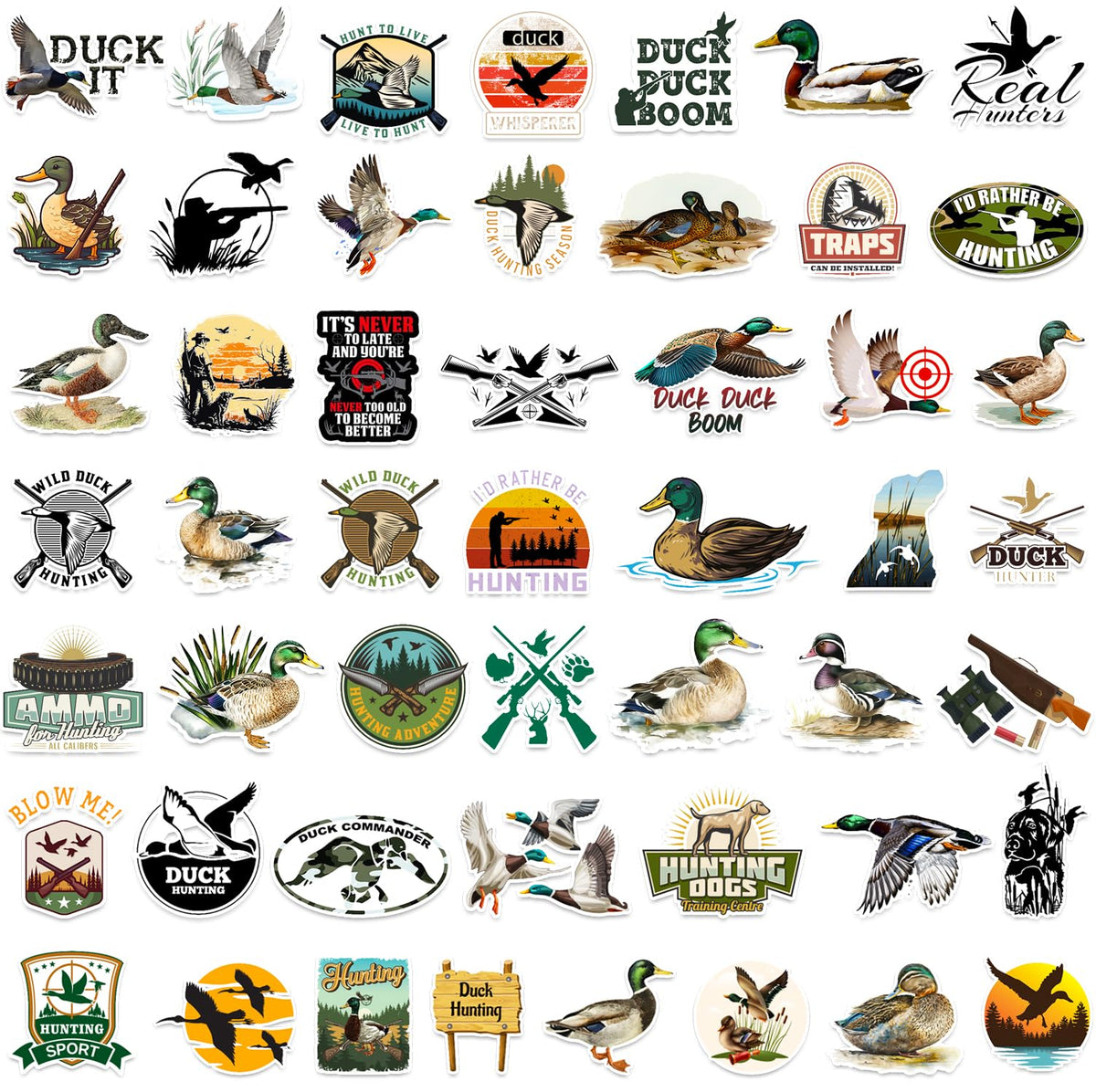 YYMYMGJ 100Pcs Duck Hunting Stickers – Camo Vinyl Waterproof Decals for Water Bottle, Laptop, Helmet