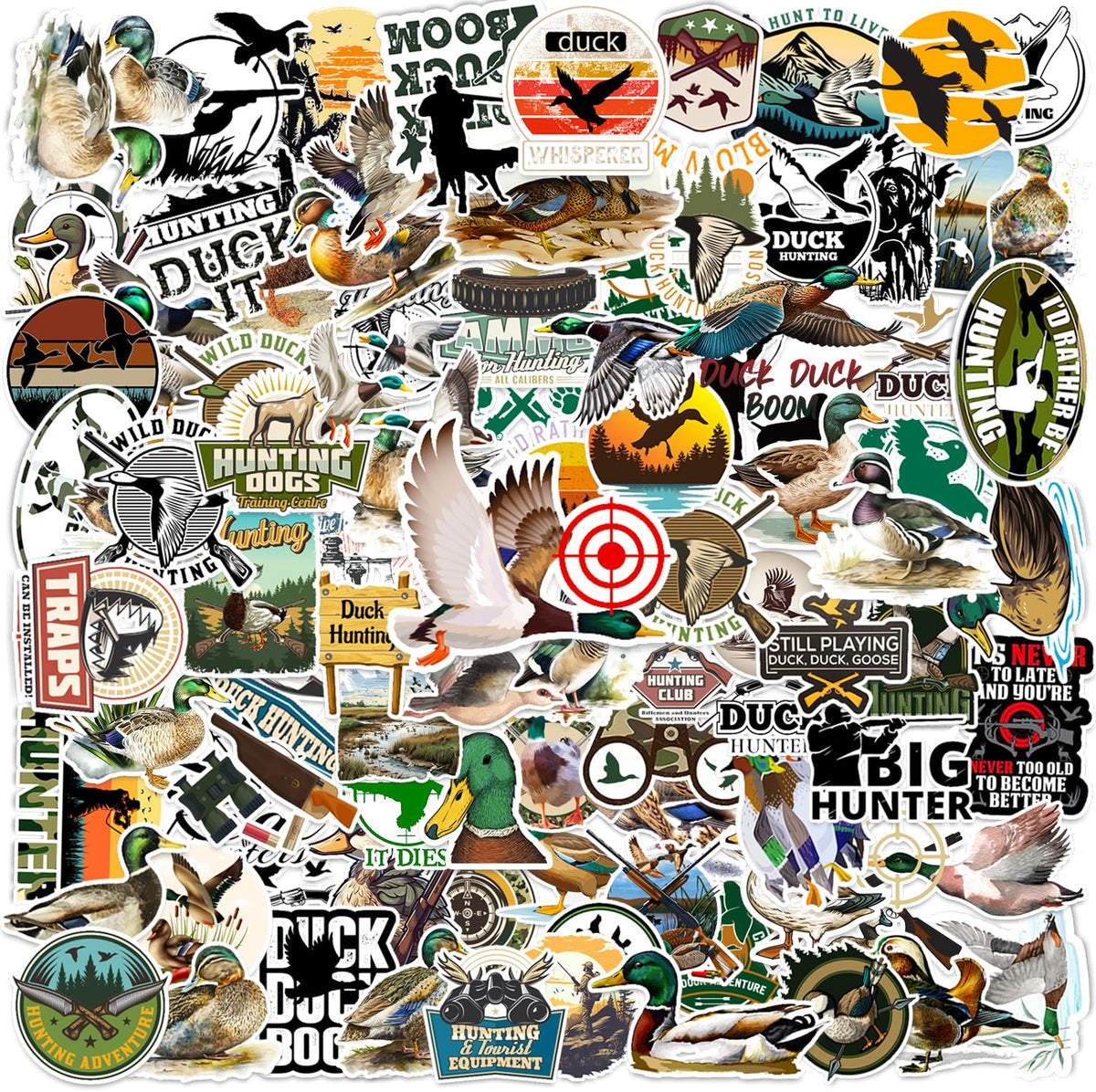 YYMYMGJ 100Pcs Duck Hunting Stickers – Camo Vinyl Waterproof Decals for Water Bottle, Laptop, Helmet