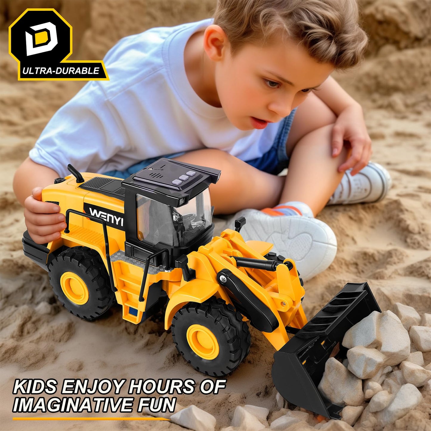 YySiRui Bulldozer Toy 16-Inch Front Loader – Lights, Sounds, Real Moving Arm & Bucket
