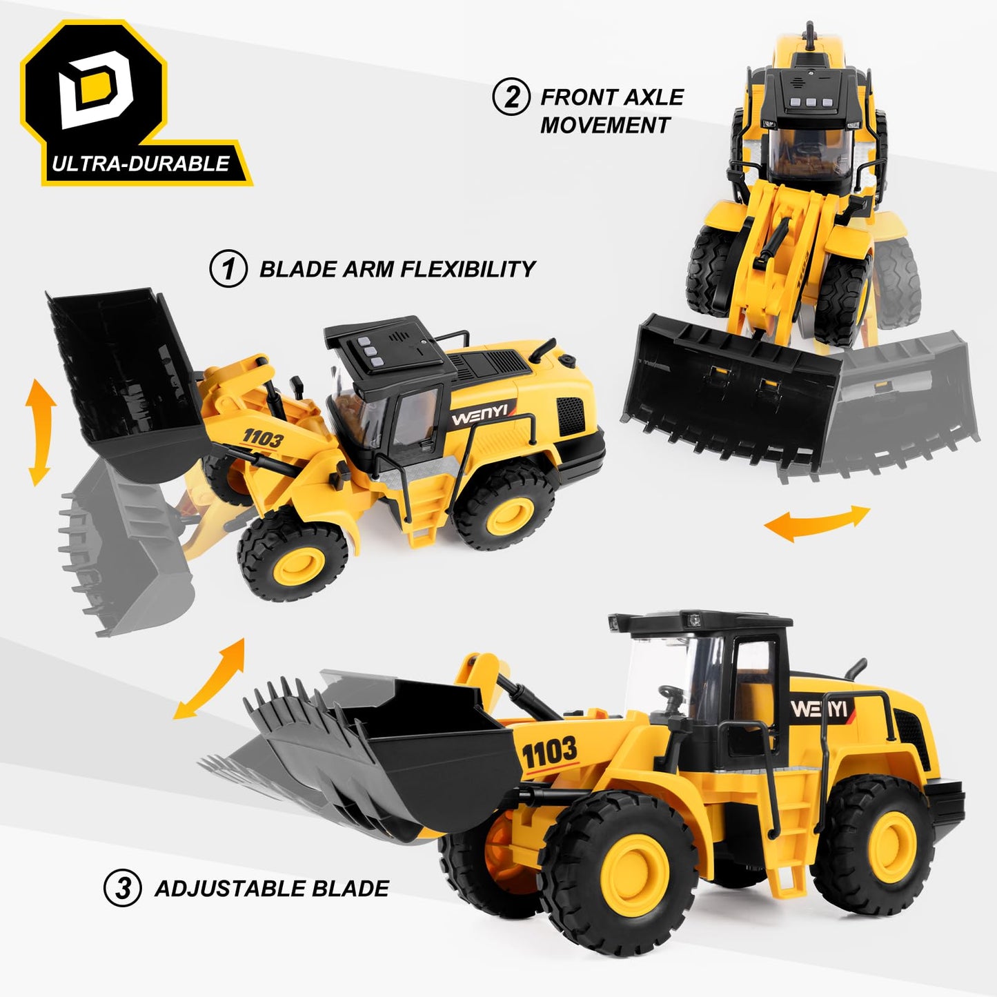 YySiRui Bulldozer Toy 16-Inch Front Loader – Lights, Sounds, Real Moving Arm & Bucket