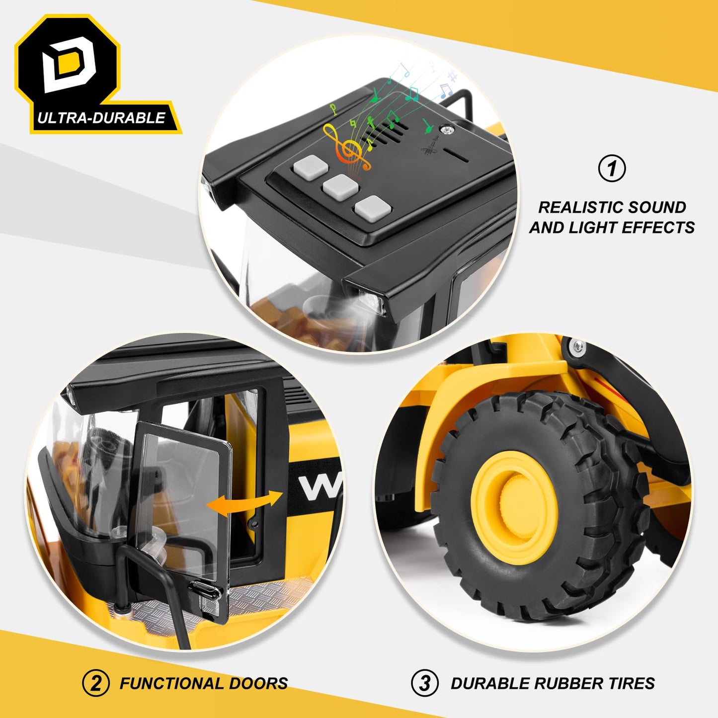 YySiRui Bulldozer Toy 16-Inch Front Loader – Lights, Sounds, Real Moving Arm & Bucket