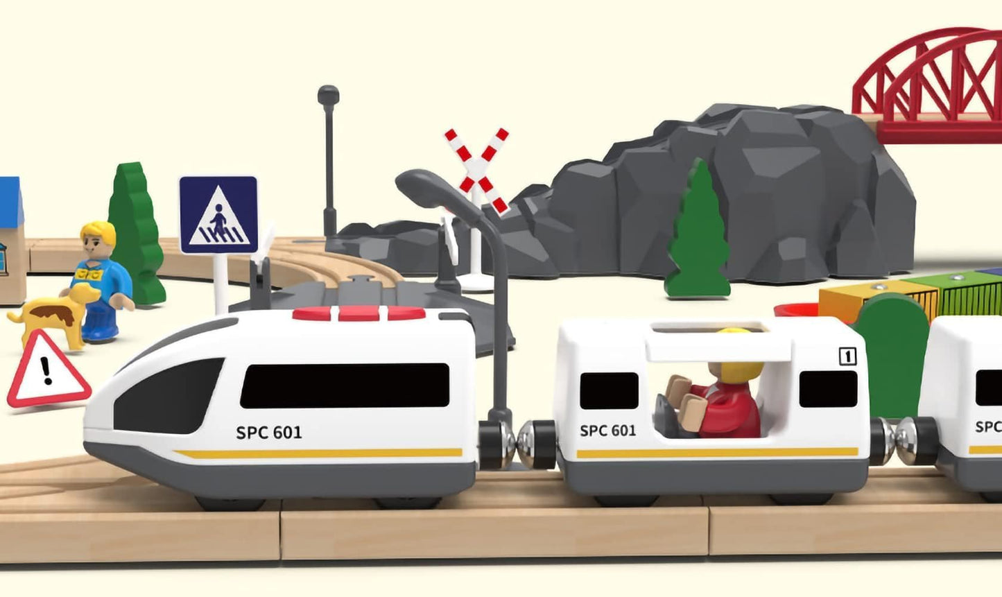 Z MAYABBO Wooden Train Set Accessories – Battery-Operated Locomotive with Remote, Compatible with Major Wood Track Brands