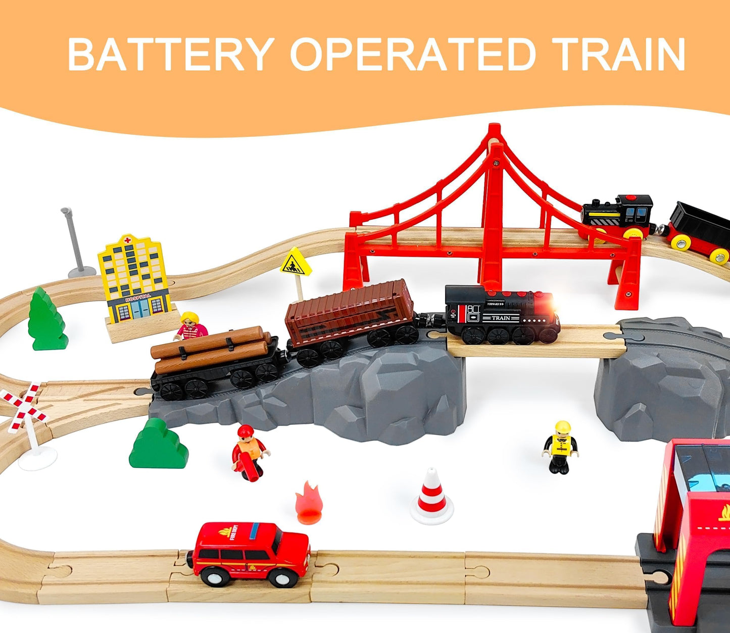 Z MAYABBO Motorized Train for Wooden Track – 3-Piece Battery-Powered Set for Ages 3+