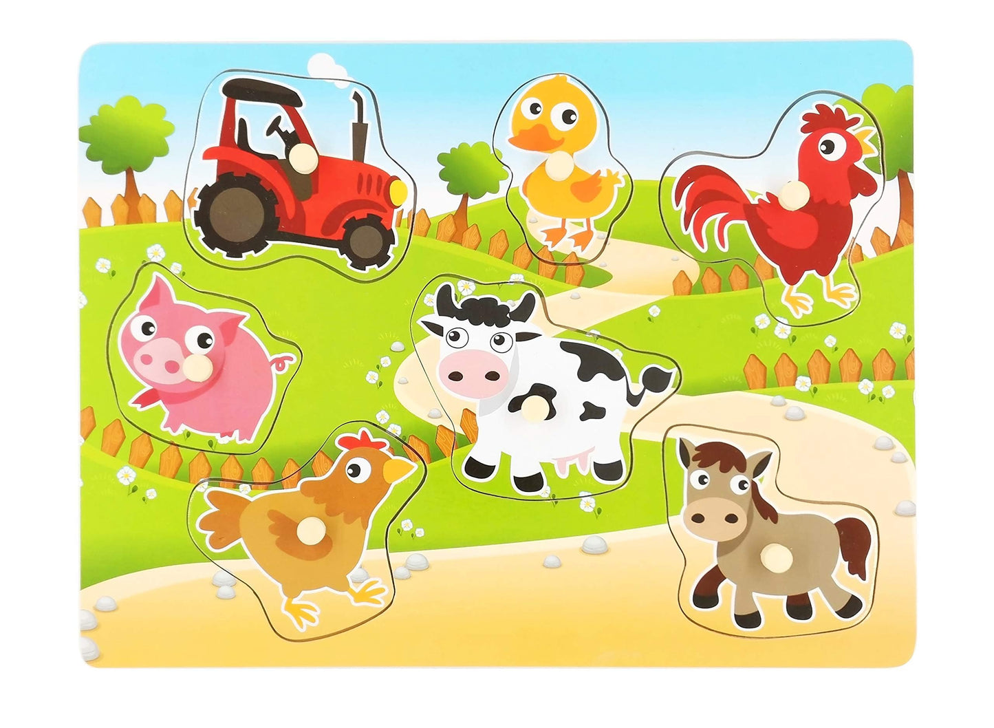 Z MAYABBO Farm Puzzles – Wooden 7-Piece Peg Board for Toddlers
