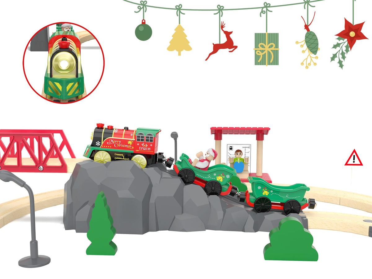 Z MAYABBO Electric Train Set for Wooden Tracks – Battery-Powered Trains with Lights & Sounds (Thomas & Friends, Brio, Chuggington Compatible)