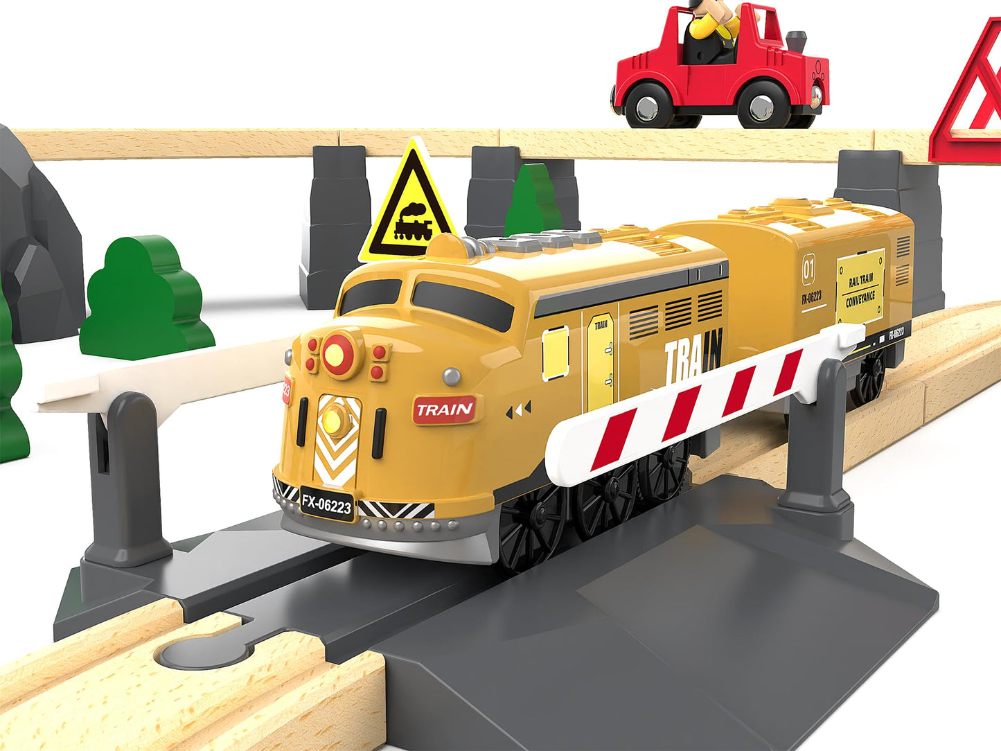 Z MAYABBO Motorized Train for Kids — Remote-Control Locomotive with Lights on Wooden Tracks