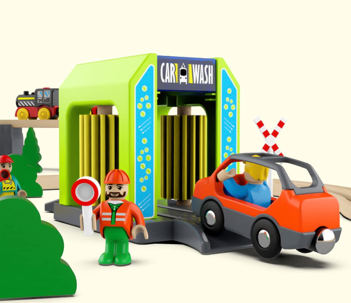 Z MAYABBO Wooden Train Car Washer Station – All-Brand Compatible