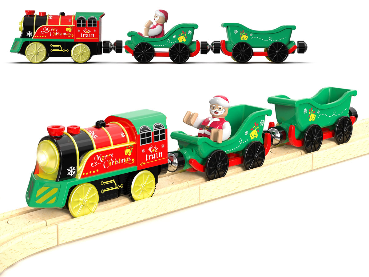 Z MAYABBO Electric Train Set for Wooden Tracks – Battery-Powered Trains with Lights & Sounds (Thomas & Friends, Brio, Chuggington Compatible)