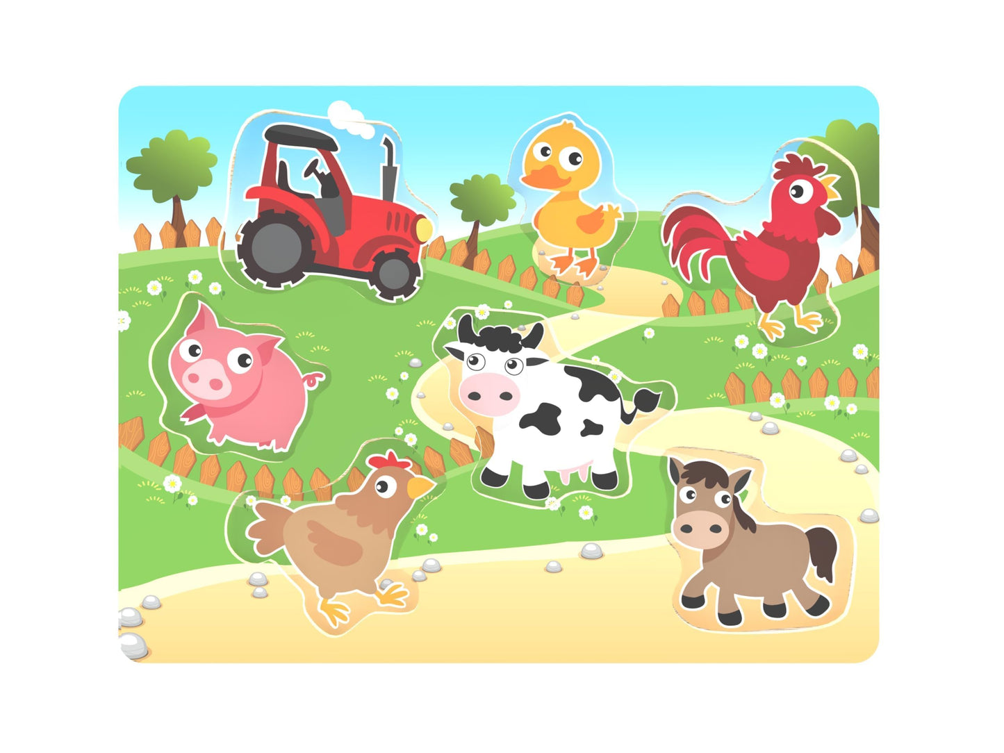 Z MAYABBO Farm Puzzles – Wooden 7-Piece Peg Board for Toddlers