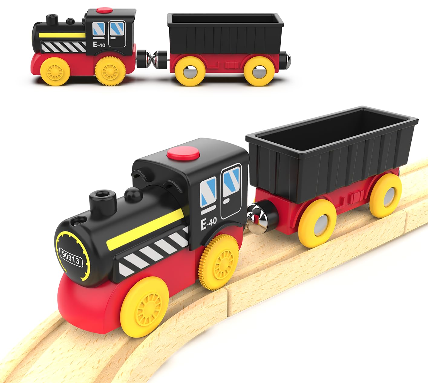Z MAYABBO Battery Operated Locomotive Train – Magnetic, Motorized Wooden Track Toy (Thomas/Brio Compatible)