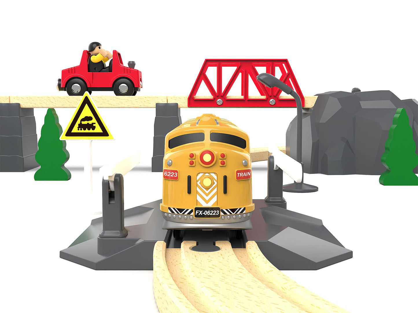 Z MAYABBO Motorized Train for Kids — Remote-Control Locomotive with Lights on Wooden Tracks
