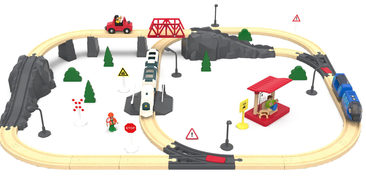 Z MAYABBO Battery Powered 3-Car Train Set for Wooden Tracks – Compatible with Thomas & Friends, Brio, Chuggington