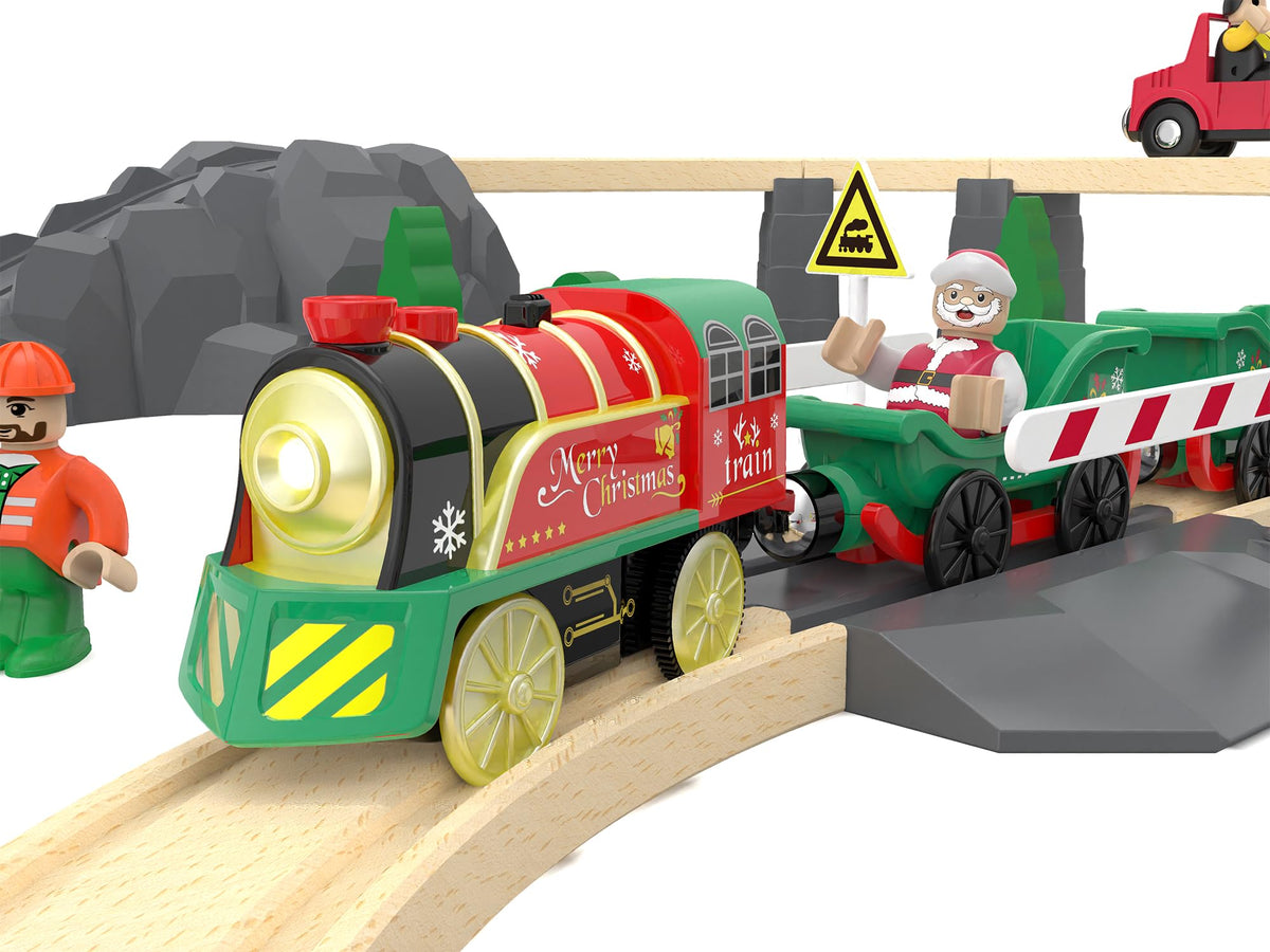 Z MAYABBO Electric Train Set for Wooden Tracks – Battery-Powered Trains with Lights & Sounds (Thomas & Friends, Brio, Chuggington Compatible)