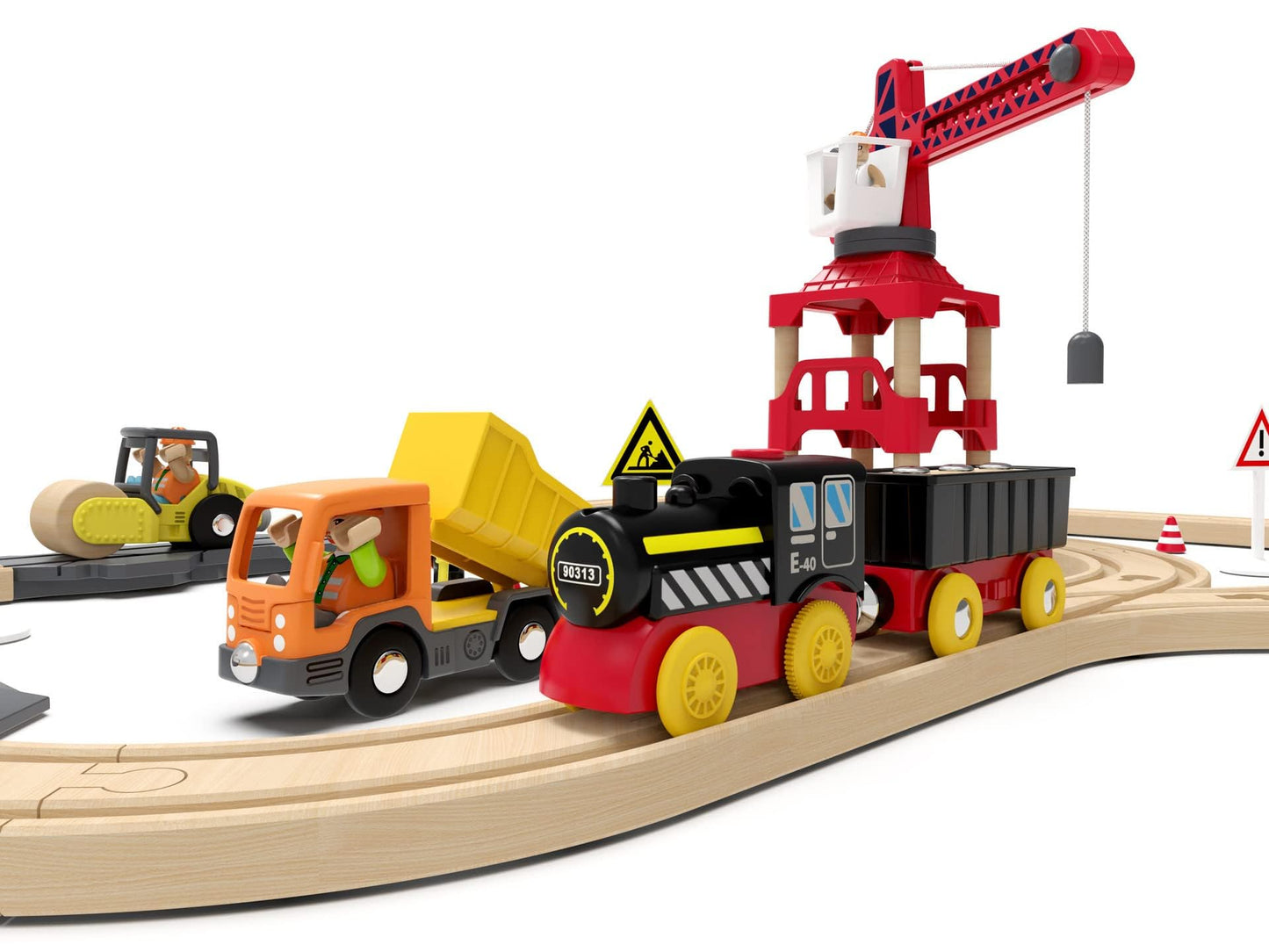 Z MAYABBO Battery Operated Locomotive Train – Magnetic, Motorized Wooden Track Toy (Thomas/Brio Compatible)