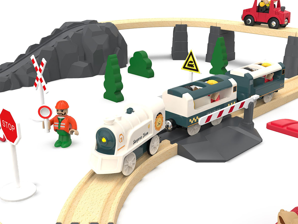 Z MAYABBO Battery Powered 3-Car Train Set for Wooden Tracks – Compatible with Thomas & Friends, Brio, Chuggington