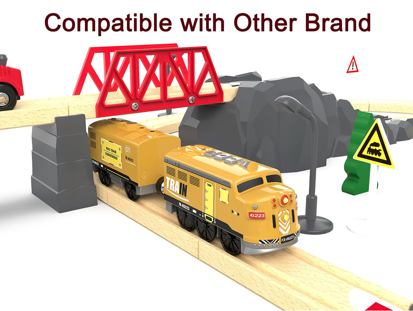 Z MAYABBO Motorized Train for Kids — Remote-Control Locomotive with Lights on Wooden Tracks