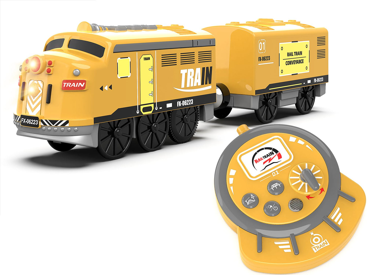 Z MAYABBO Motorized Train for Kids — Remote-Control Locomotive with Lights on Wooden Tracks