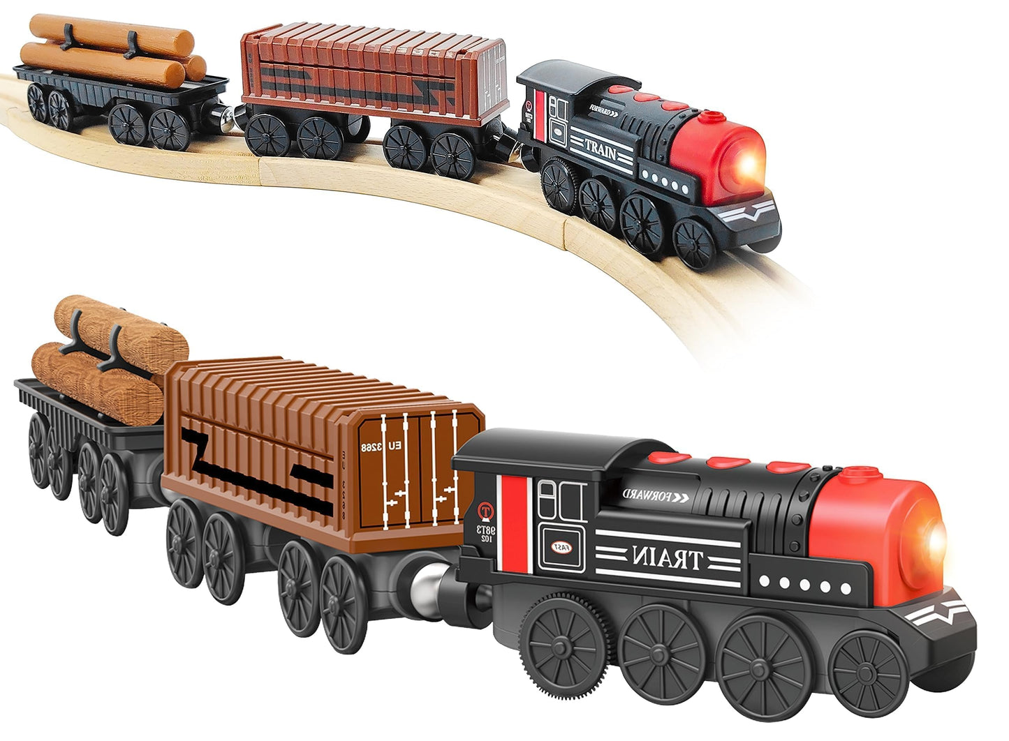 Z MAYABBO Motorized Train for Wooden Track – 3-Piece Battery-Powered Set for Ages 3+