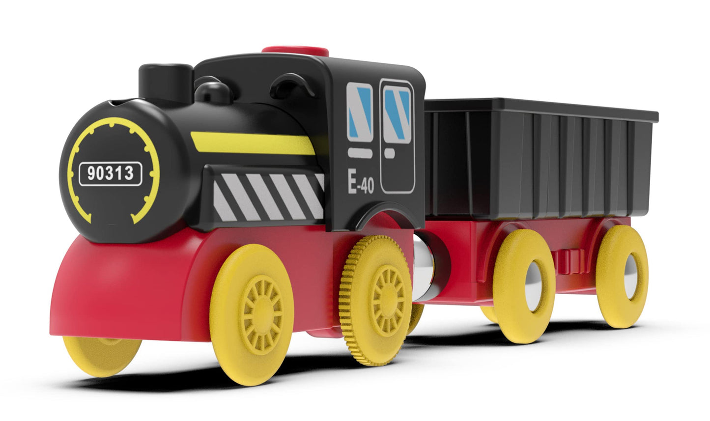 Z MAYABBO Battery Operated Locomotive Train – Magnetic, Motorized Wooden Track Toy (Thomas/Brio Compatible)