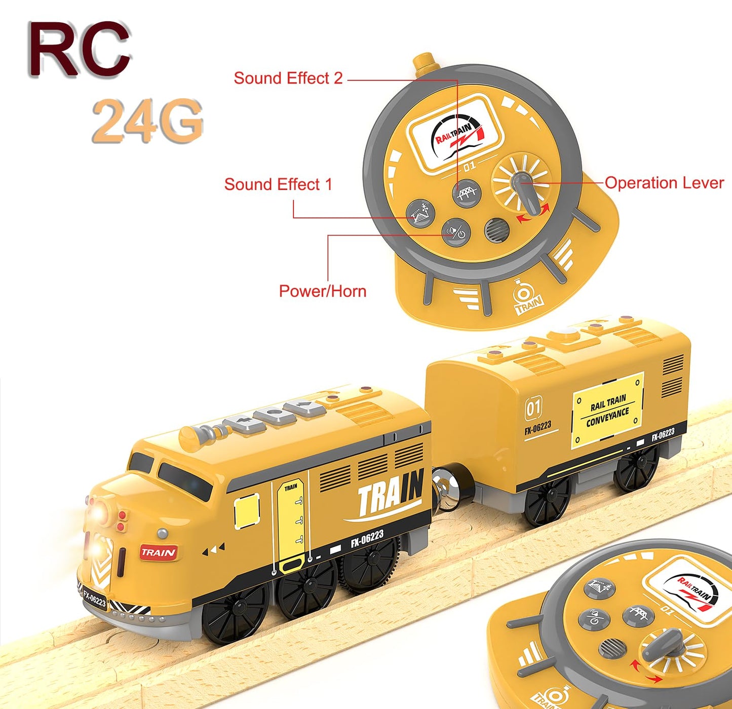 Z MAYABBO Motorized Train for Kids — Remote-Control Locomotive with Lights on Wooden Tracks