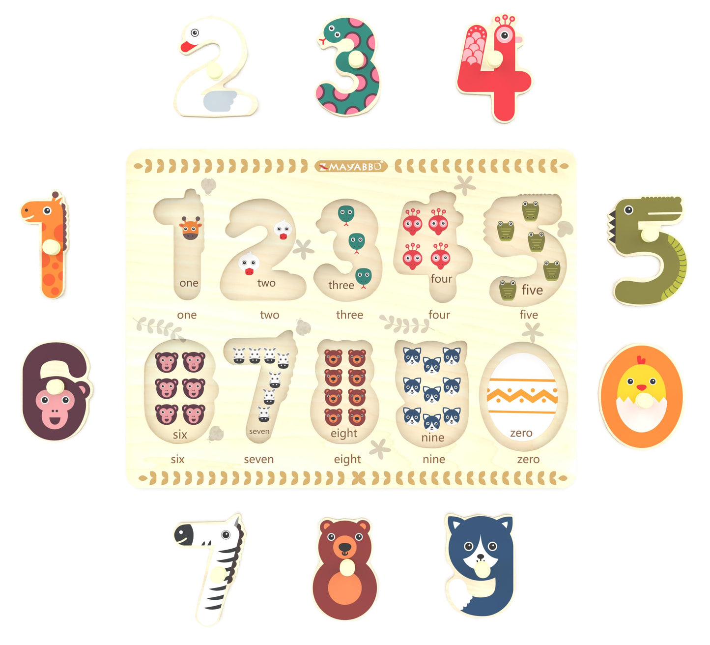 Z MAYABBO Toddler Puzzles 2-4 | Wooden Peg Numbers Puzzle for Preschoolers