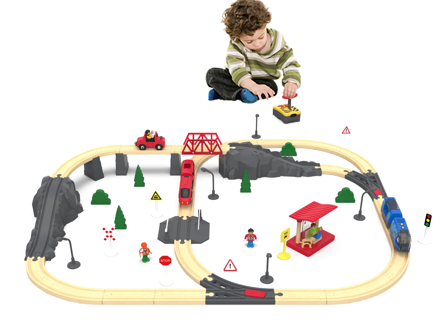 Z MAYABBO Train Track Remote Control Train – Battery-Operated Locomotive for Toddlers, Fits Major Brand Rails