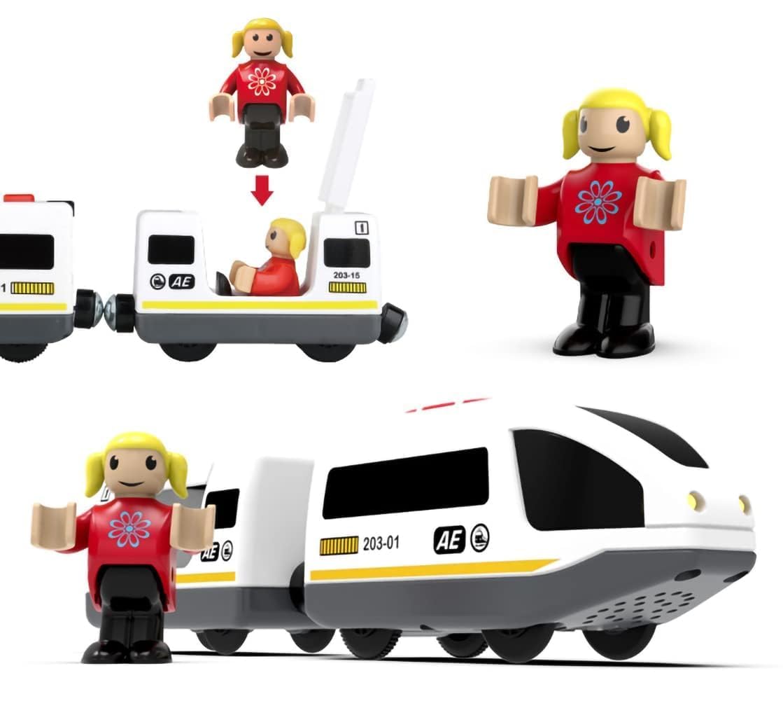 Z MAYABBO Wooden Train Set Accessories – Battery-Operated Locomotive with Remote, Compatible with Major Wood Track Brands