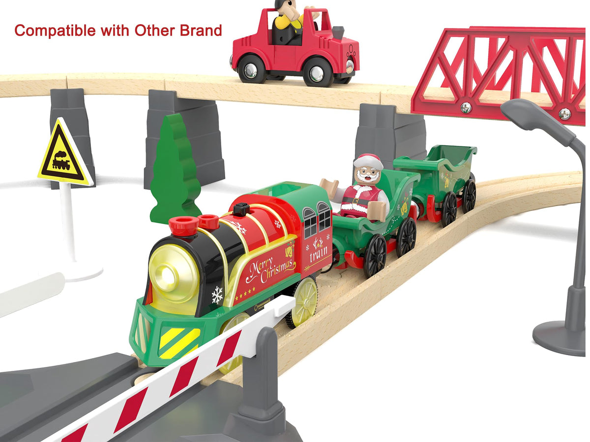 Z MAYABBO Electric Train Set for Wooden Tracks – Battery-Powered Trains with Lights & Sounds (Thomas & Friends, Brio, Chuggington Compatible)