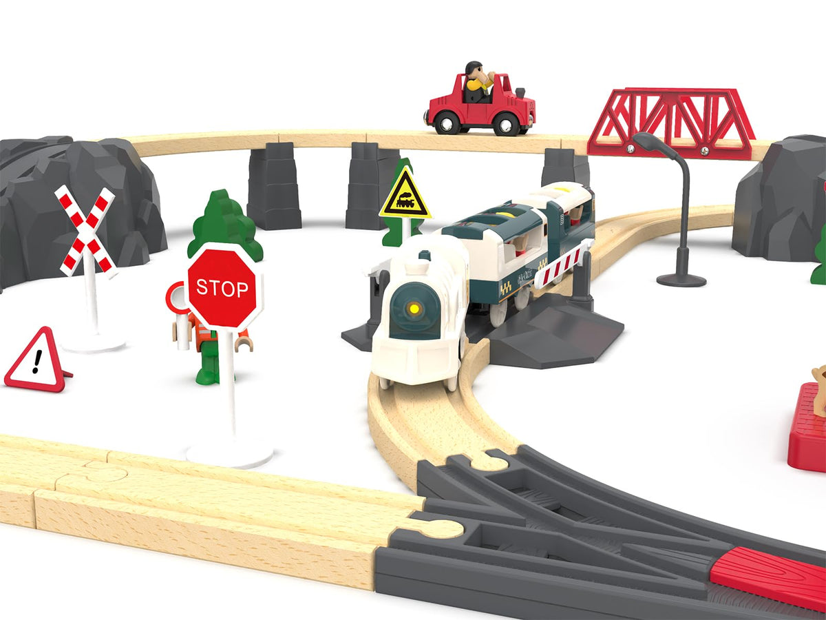 Z MAYABBO Battery Powered 3-Car Train Set for Wooden Tracks – Compatible with Thomas & Friends, Brio, Chuggington