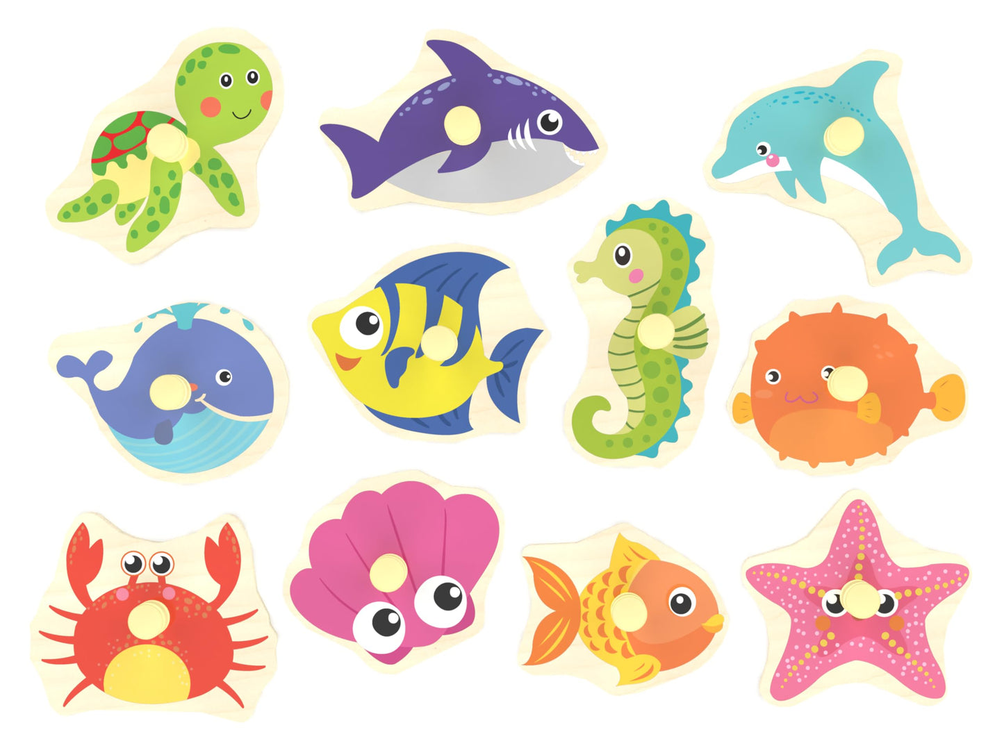 Z MAYABBO Wooden Peg Puzzle – Sea Creature 11-Piece Puzzle for Toddlers 18 Months+