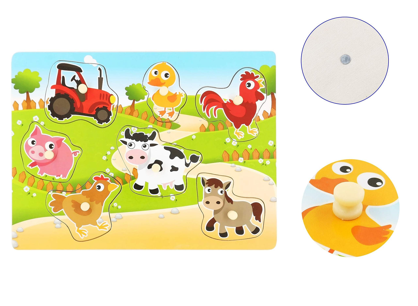 Z MAYABBO Farm Puzzles – Wooden 7-Piece Peg Board for Toddlers