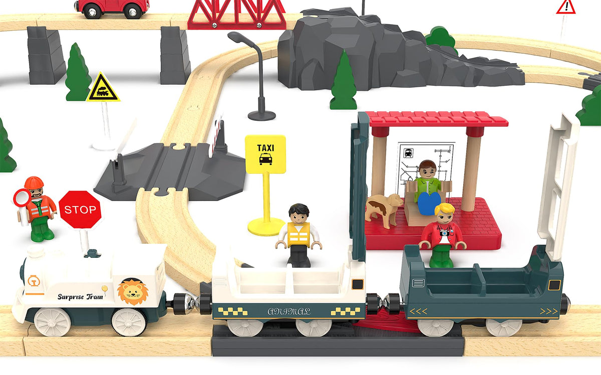 Z MAYABBO Battery Powered 3-Car Train Set for Wooden Tracks – Compatible with Thomas & Friends, Brio, Chuggington