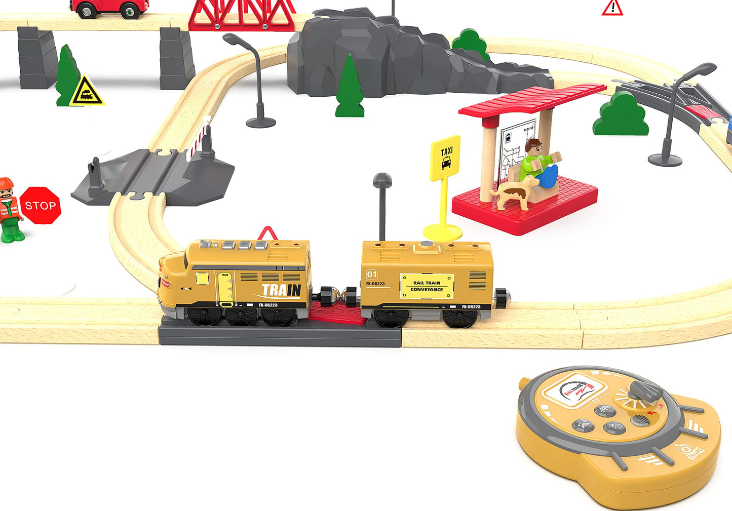 Z MAYABBO Motorized Train for Kids — Remote-Control Locomotive with Lights on Wooden Tracks
