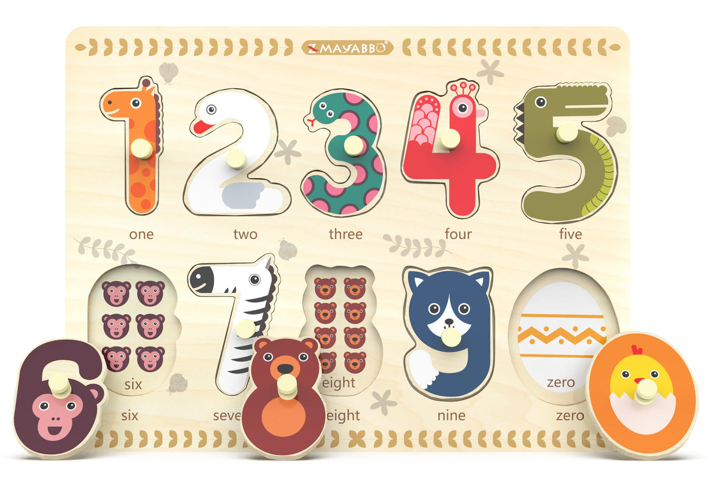 Z MAYABBO Toddler Puzzles 2-4 | Wooden Peg Numbers Puzzle for Preschoolers